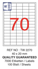 TANEX LASER ETİKET TW-2270 40 X 20 MM ( 70 ) 100 LÜ