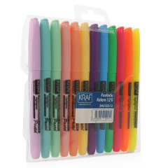 340/345-12 (6 PASTEL 6 PARLAK RENK) Fosforlu Kalem 12'li