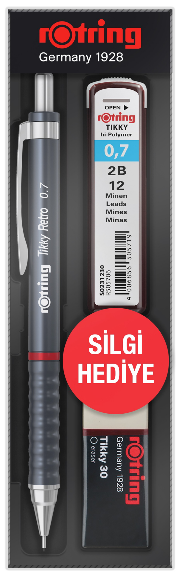 ROTRİNG VERSATİL KALEM TIKKY RETRO OKUL SETİ 0.7 GRİ RO-RK07-GRI