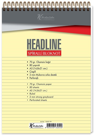 KESKİN BLOKNOT HEADLİNE A5 SPİRALLİ SARI SAYFA 80 YP. ÇİZGİLİ 145431