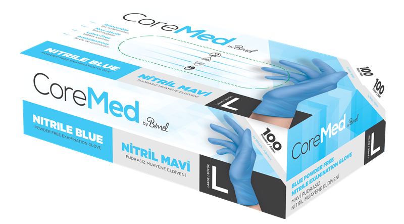 COREMED MUAYENE ELDİVENİ NİTRİL MAVİ TG 100 ADET (L)