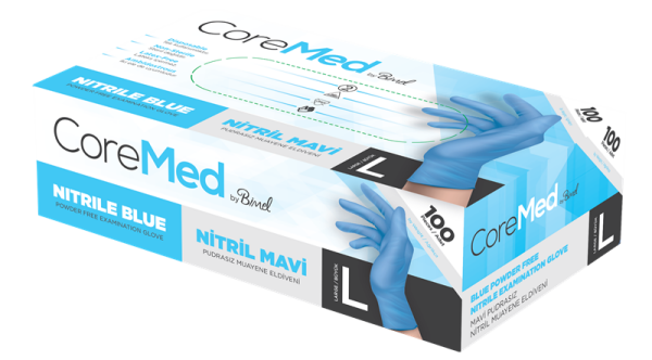 COREMED MUAYENE ELDİVENİ NİTRİL MAVİ TG 100 ADET (L)