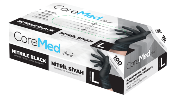 COREMED MUAYENE ELDİVENİ NİTRİL SİYAH TG 100 ADET (L)