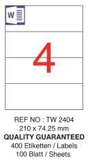 TANEX LASER ETİKET TW-2404 210 X 74.25 MM ( 4 ) 100 LÜ
