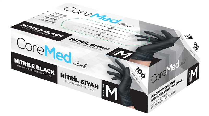 COREMED MUAYENE ELDİVENİ NİTRİL SİYAH TG 100 ADET (M)