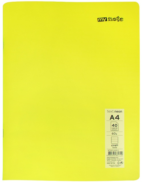 MYNOTE DEFTER TEXT NEO PP KAPAK DİKİŞLİ A4 80 YP ÇİZGİLİ MTXNE-A480-Ç