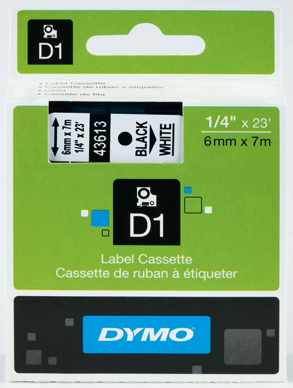 DYMO ŞERİT D1 6MM x 7MT BEYAZ/SİYAH 720780 43613