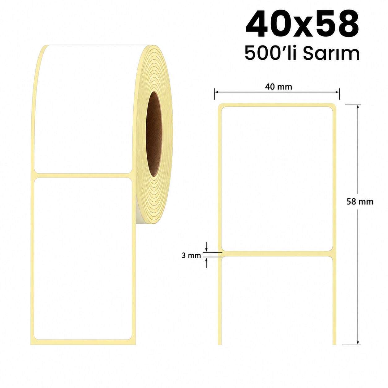 48x58mm. 500'LÜ SARIM TERMAL RULO ETİKET