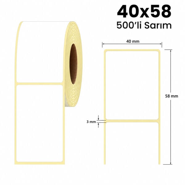 48x58mm. 500'LÜ SARIM TERMAL RULO ETİKET
