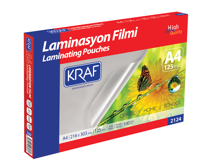 KRAF LAMİNASYON FİLMİ PARLAK A4 125 Mic. 100 LÜ 2124