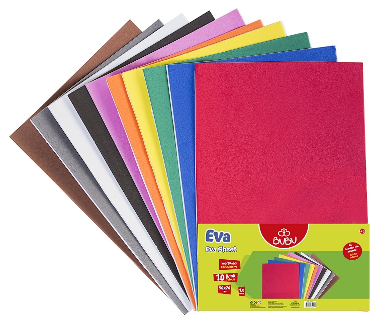 BU-BU EVA 50x70 Yapışkanlı | 2 mm Kalınlık | Karışık Renk 10’lu Paket