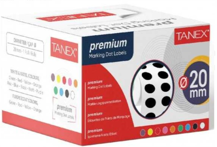 TANEX NOKTA ETİKETİ 20 MM 2500 LÜ SİYAH TEKLİ KUTU