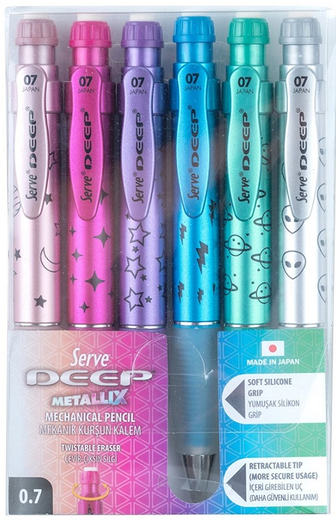 SERVE VERSATİL KALEM DEEP 0.7 SET 6 LI METALİK UZAY TEMA PET SV-DEEP0.7DM6PKR