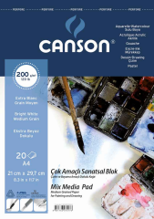 CANSON RESİM ve ÇİZİM BLOĞU 1557 MIX MEDIA FINFACE SPİRALLİ A4 200 GR 20 SF FCNS20020A4US