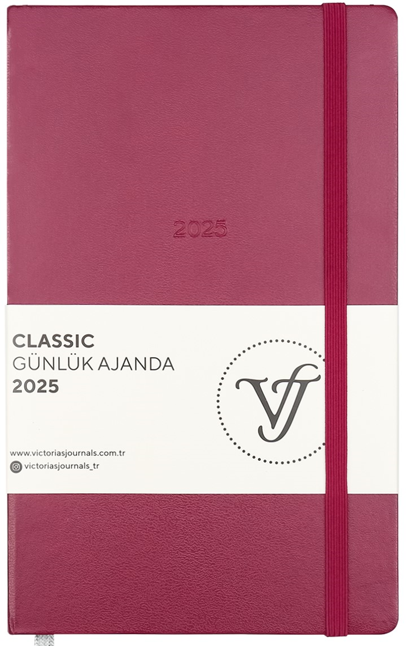 VJ AJANDA 2025 GÜNLÜK 13x21 CLASSIC SERT KAPAK IVORY 70 GR LASTİKLİ KIRMIZI 384 SF. 124-1449