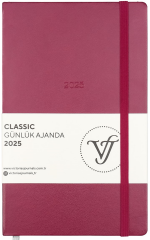 VJ AJANDA 2025 GÜNLÜK 13x21 CLASSIC SERT KAPAK IVORY 70 GR LASTİKLİ KIRMIZI 384 SF. 124-1449