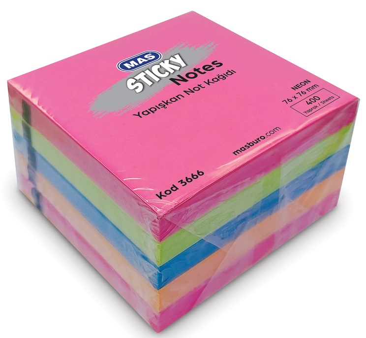 MAS YAPIŞKANLI NOT KAĞIDI KÜP 76x76 400 YP NEON KARMA RENK