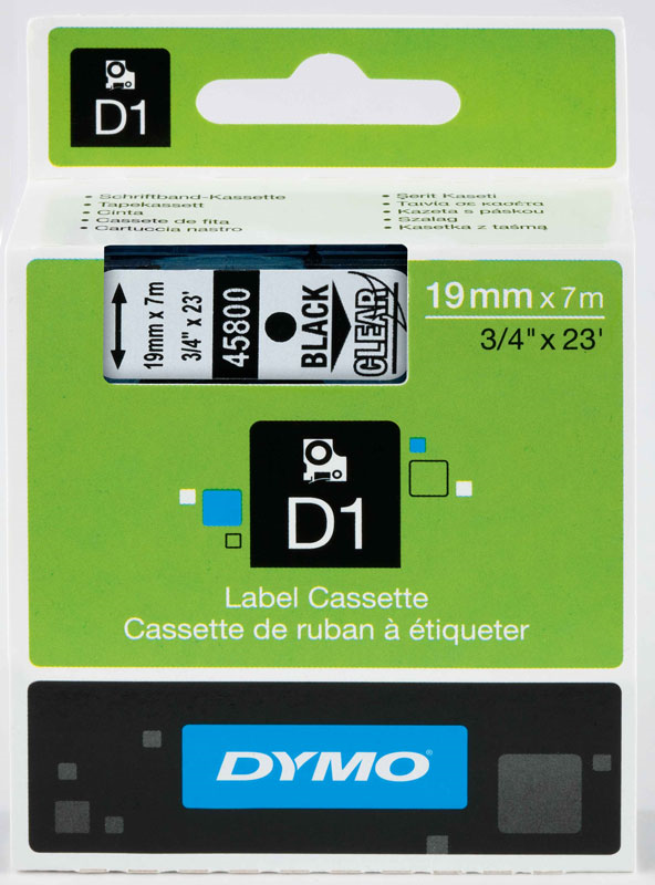 DYMO ŞERİT D1 19MM x 7MT ŞEFFAF/SİYAH 720820 45800