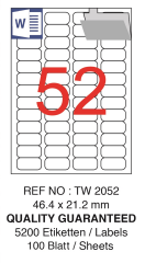 TANEX LASER ETİKET TW-2052 46.4 X 21.2 MM ( 52 ) 100 LÜ