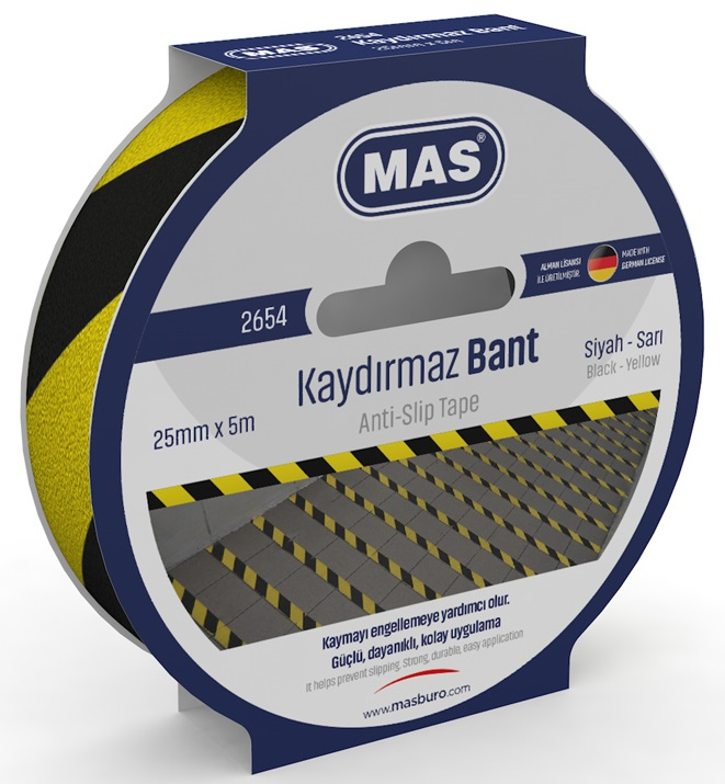 MAS KAYDIRMAZ BANT 25 MM x 5 M SARI & SİYAH 2654