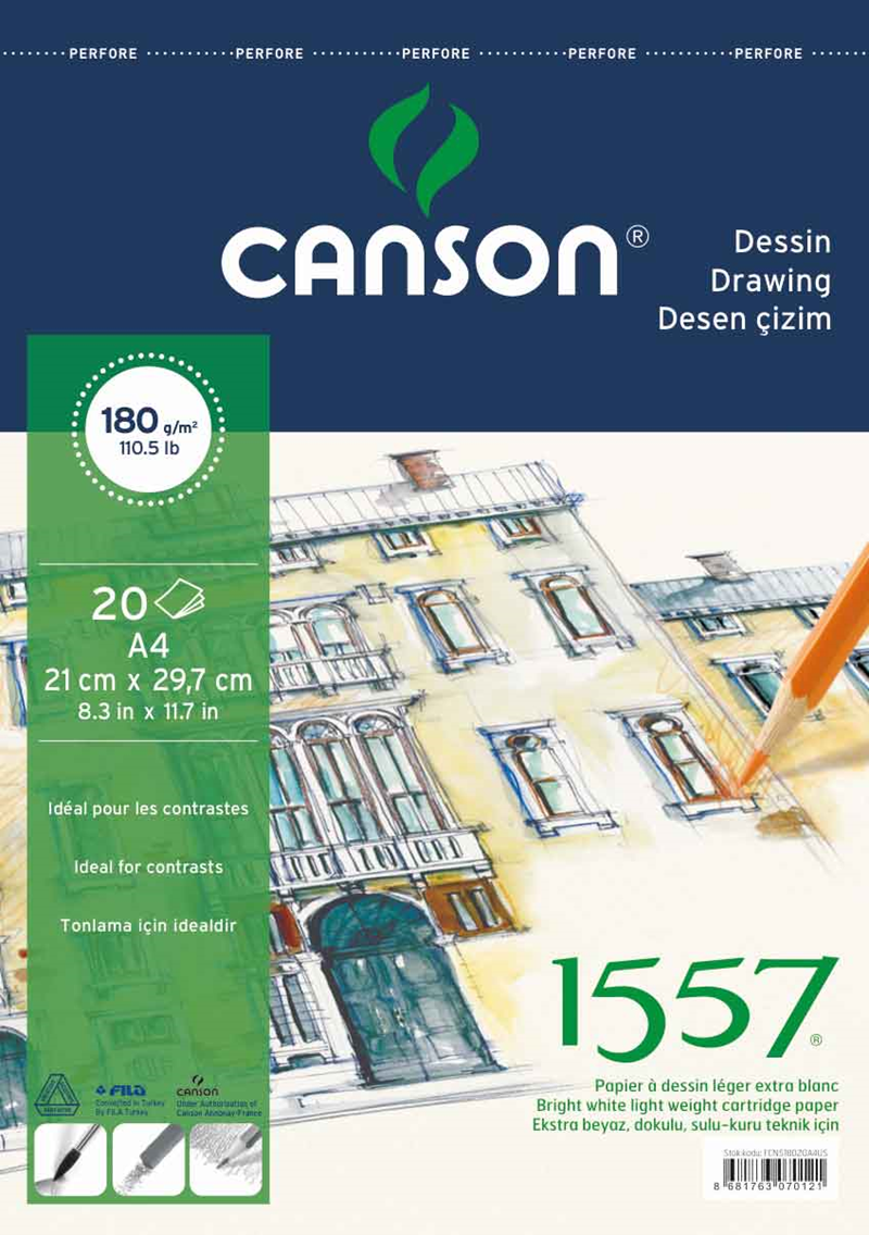 CANSON RESİM VE ÇİZİM BLOĞU 1557 A4 180 GR 20 YP FCNS18020A4US