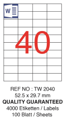 TANEX LASER ETİKET TW-2040 52.5 X 29.7 MM ( 40 ) 100 LÜ