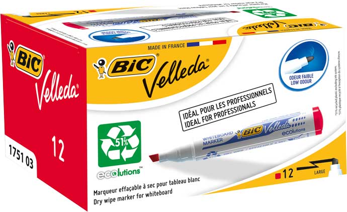 BIC BEYAZ TAHTA KALEMİ VELLEDA 1751 12 Lİ KIRMIZI 904948