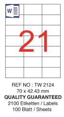 TANEX LASER ETİKET TW-2124 70 X 42.43 MM ( 21 ) 100 LÜ