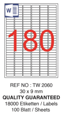 TANEX LASER ETİKET TW-2060 30 X 9 MM ( 180 ) 100 LÜ