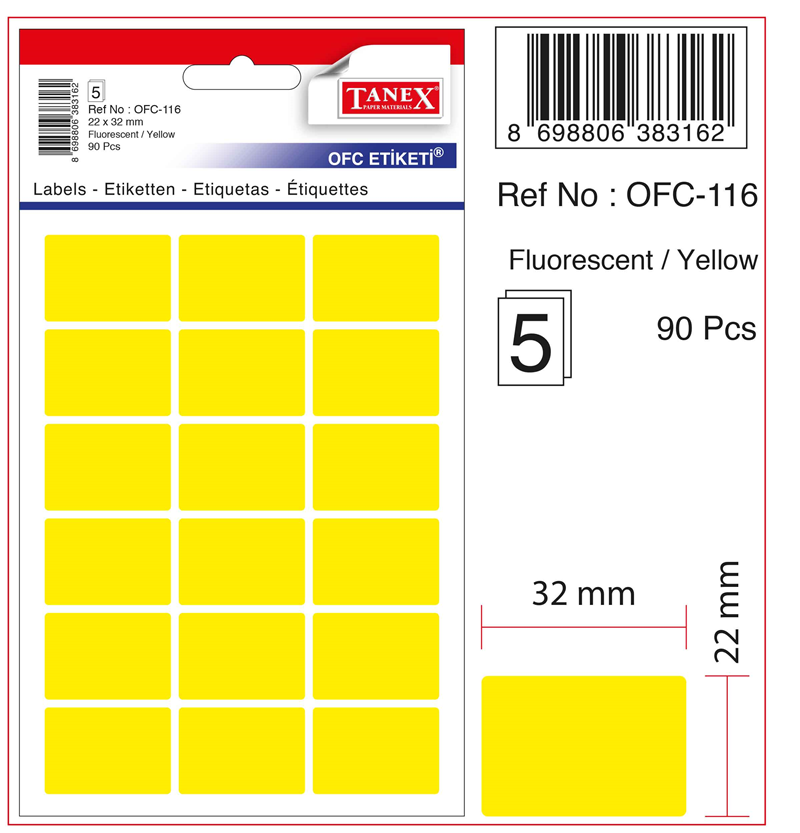 TANEX OFİS ETİKETİ OFC-116 FLORASAN SARI