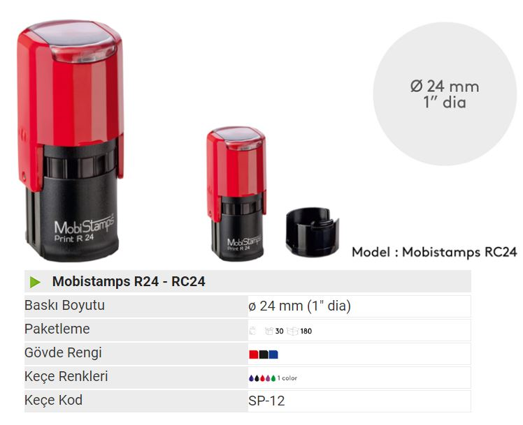 MOBİSTAMPS KAŞE YUVARLAK R-24 KURU KEÇELİ