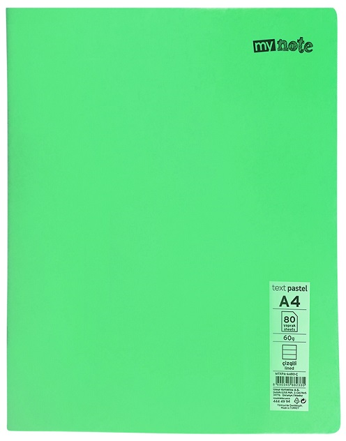 MYNOTE DEFTER TEXT PASTEL PP KAPAK DİKİŞLİ A4 80 YP KARELİ MTXPA-A480-K