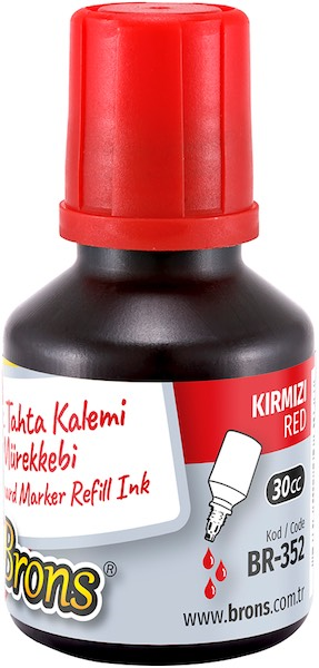 BRONS BEYAZ TAHTA KALEMİ  MÜREKKEBİ  30 CC KIRMIZI BR-352