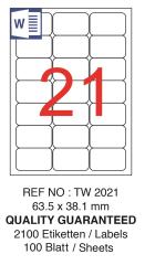 TANEX LASER ETİKET TW-2021 63.5 X 38.1 MM ( 21 ) 100 LÜ