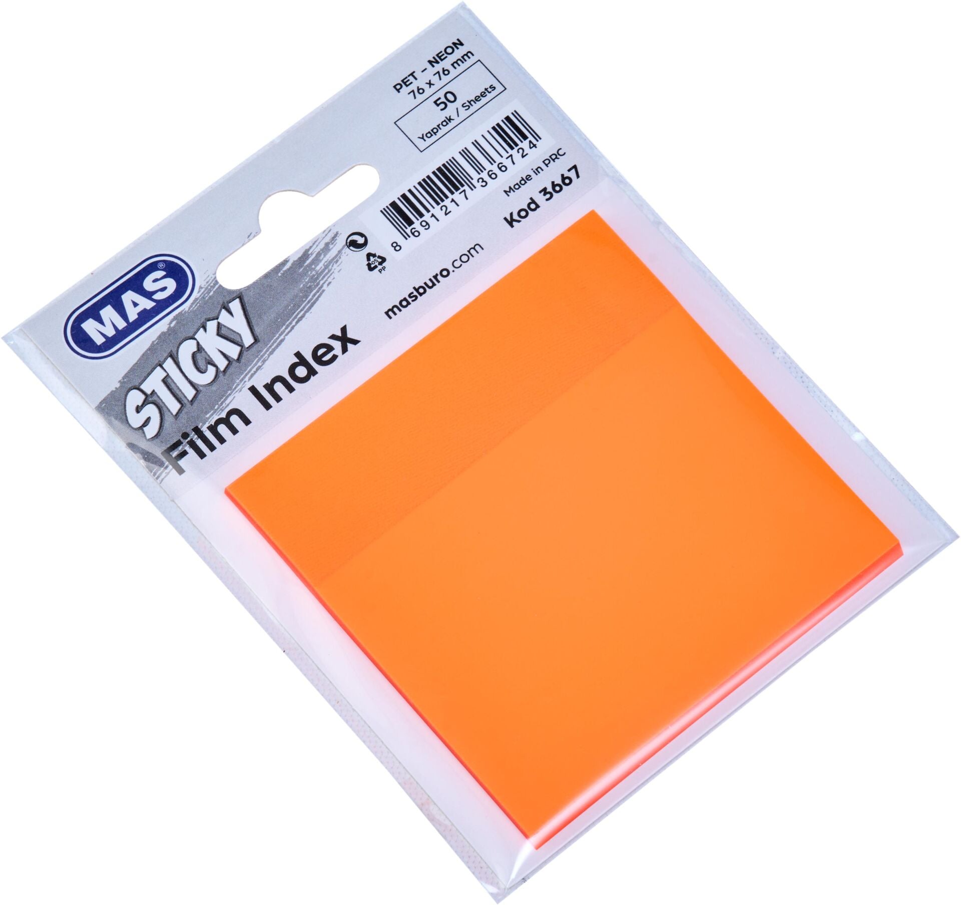 MAS YAPIŞKANLI NOT KAĞIDI TRANSPARAN PP 3667 76x76 NEON ORANJ