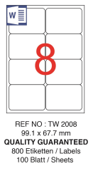 TANEX LASER ETİKET TW-2008 99.1 X 67.7 MM ( 8 ) 100 LÜ