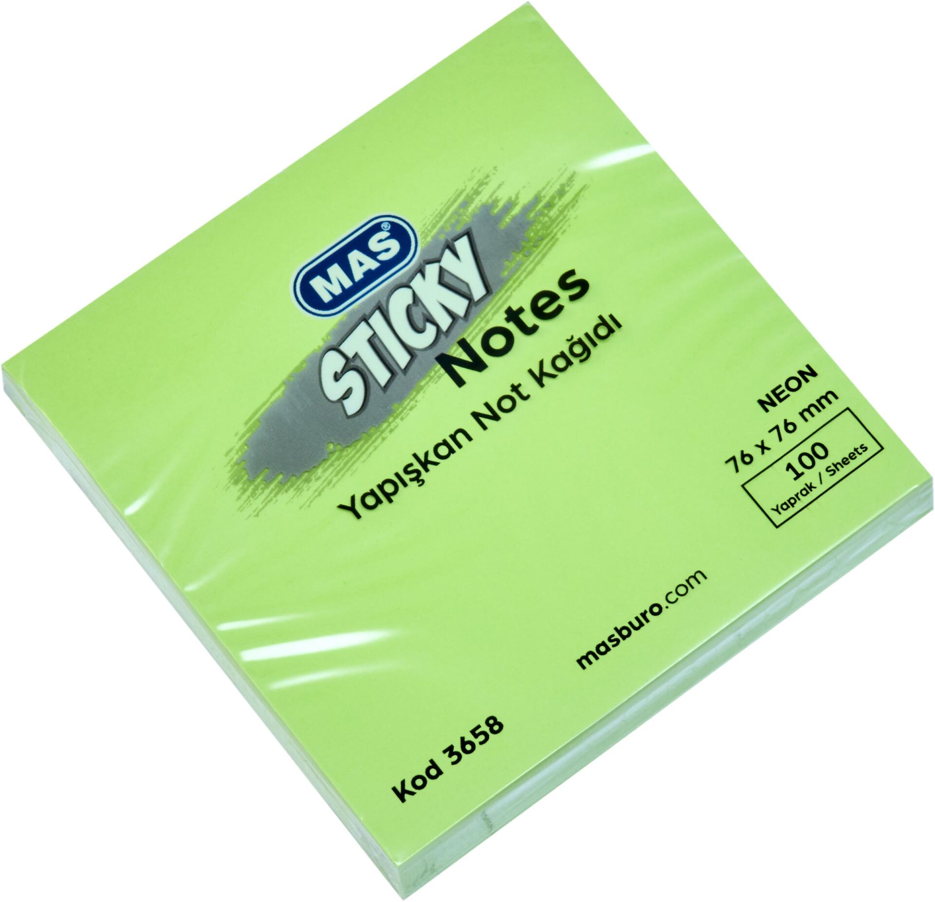 MAS YAPIŞKANLI NOT KAĞIDI 3658 76x76 100 YP NEON YEŞİL