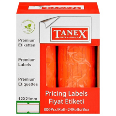 TANEX MOTEX ETİKET 12X21 FLORASAN KIRMIZI 800 LÜ