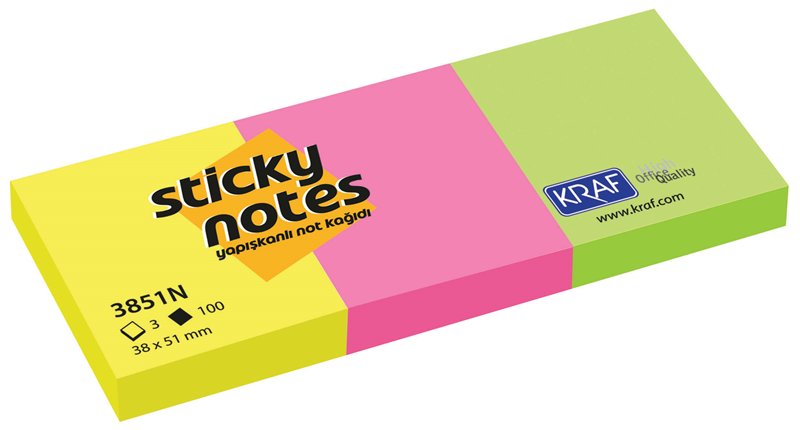 Yapışkanlı Not Kağıdı 38 X 51 Mm Neon 3851n