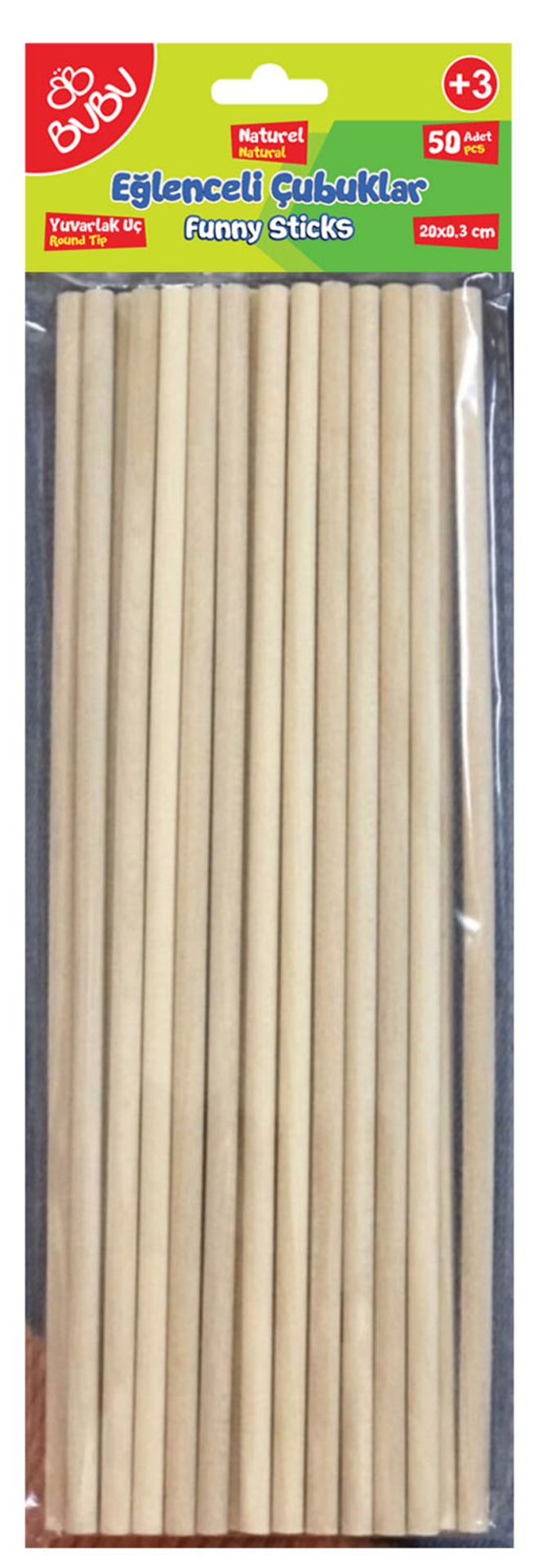 BU-BU EĞLENCELİ ÇUBUKLAR NATÜREL 20X0,3CM 50'Lİ BUBU-HS0027
