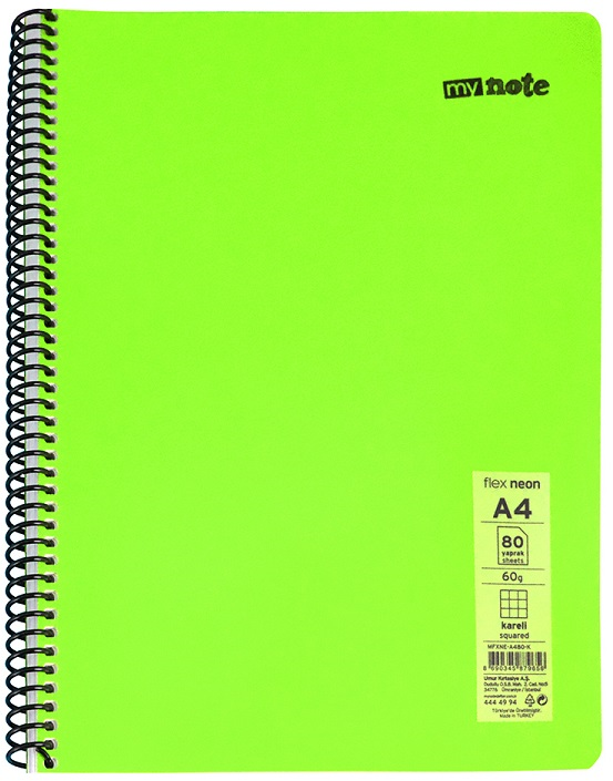 MYNOTE DEFTER FLEX NEO PP KAPAK SPİRALLİ A4 80 YP ÇİZGİLİ MFXNE-A480-Ç