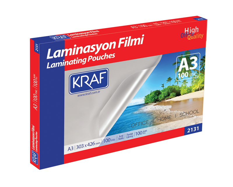 KRAF LAMİNASYON FİLMİ PARLAK A3 100 Mic. 100 LÜ 2131
