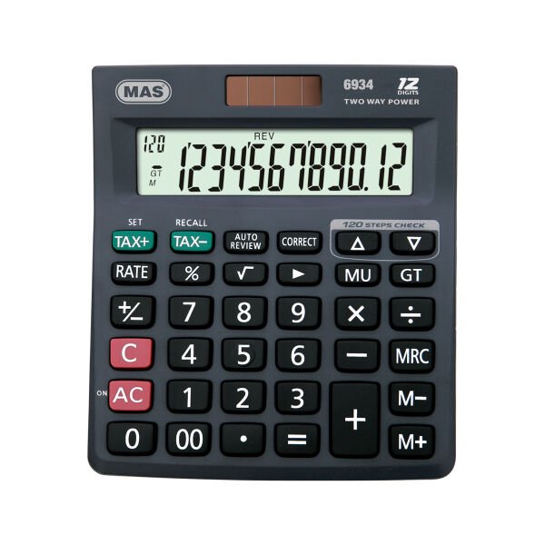 MAS HESAP MAKİNESİ 6934 12 HANE OFİS TİPİ ORTA PLASTİK PANEL