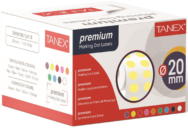 TANEX NOKTA ETİKETİ 20 MM 2500 LÜ SARI TEKLİ KUTU