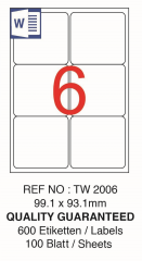 TANEX LASER ETİKET TW-2006 99.1 X 93.1 MM ( 6 ) 100 LÜ