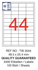 TANEX LASER ETİKET TW-2044 48.5 X 25.4 MM ( 44 ) 100 LÜ