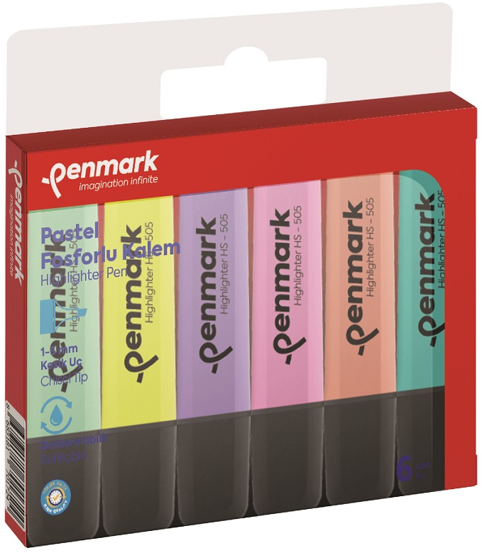 PENMARK FOSFORLU KALEM SET PASTEL 6 LI HS 505 6P