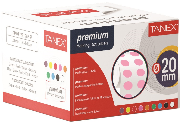 TANEX NOKTA ETİKETİ 20 MM 2500 LÜ PEMBE TEKLİ KUTU