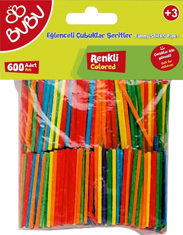 BU-BU EĞLENCELİ ÇUBUKLAR ŞERİT RENKLİ 100'LÜ BUBU-HS0020