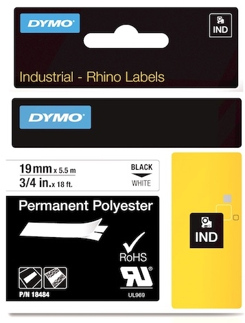 DYMO ŞERİT RHİNOPRO 19MM x 5.5MT BEYAZ/SİYAH 18484